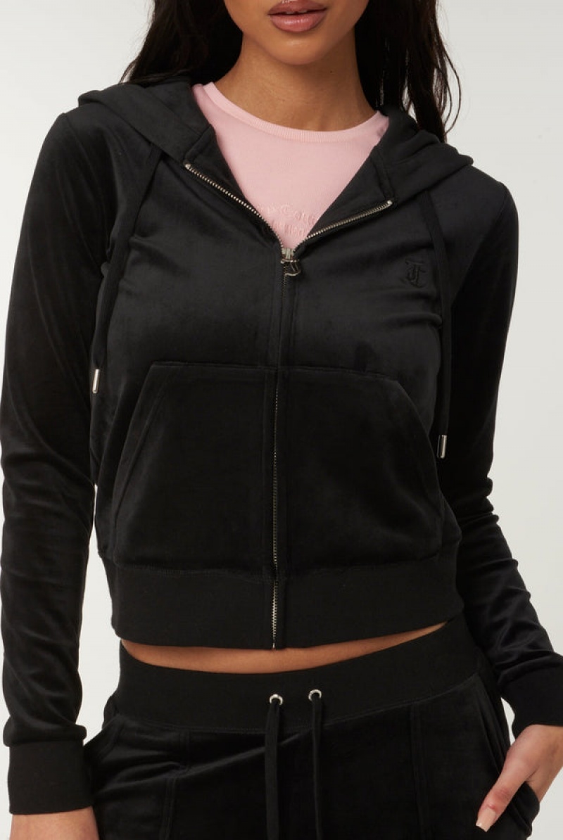 Juicy Couture Classic Velour Robertson Hoodie Crne | JC-SN652134