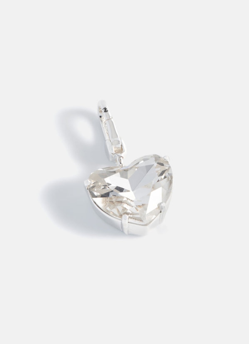 Juicy Couture Clear Crystal Heart & Drop Charm Srebrne | JC-SN652388