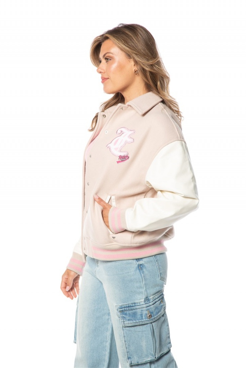 Juicy Couture Convertible Collar Varsity Jacket Bež Bijele | JC-SN651672