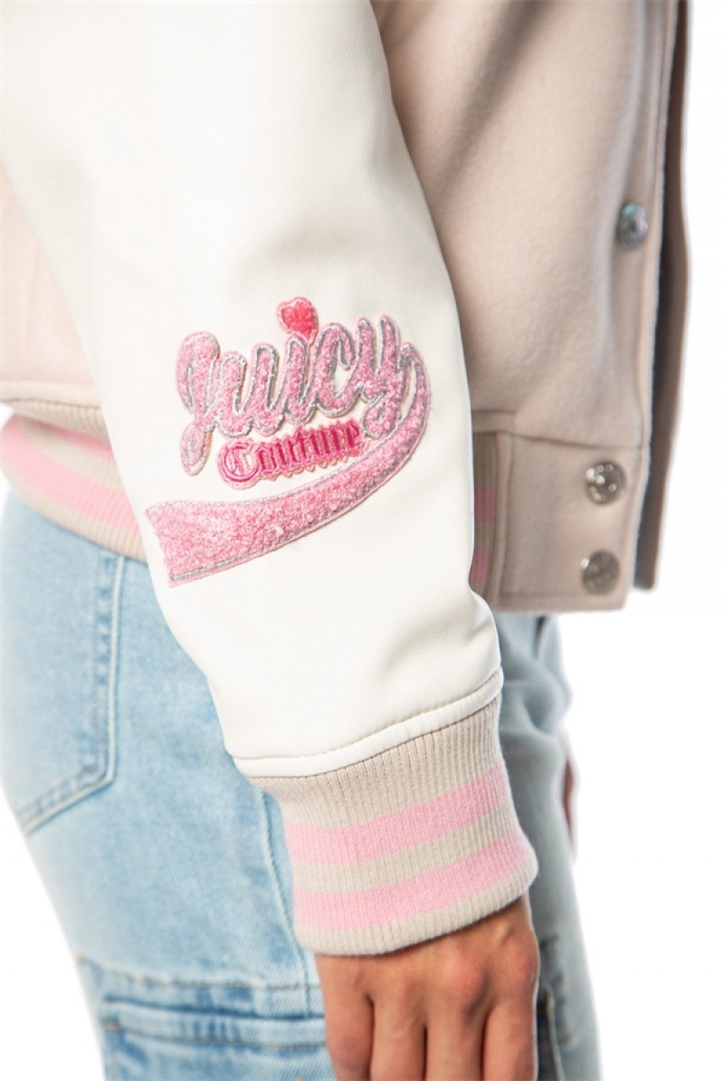 Juicy Couture Convertible Collar Varsity Jacket Bež Bijele | JC-SN651672