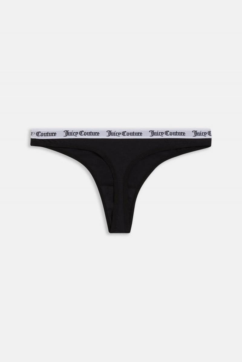 Juicy Couture Cotton Branded Thong Crne | JC-SN652256