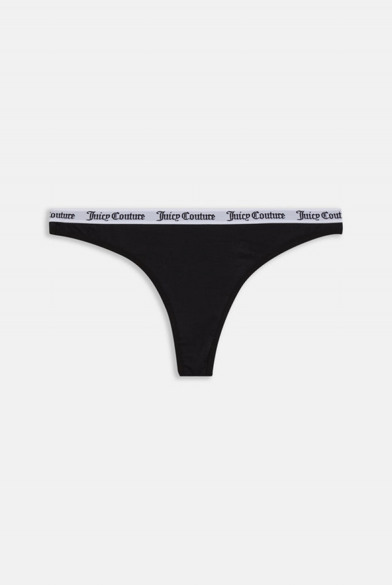 Juicy Couture Cotton Branded Thong Crne | JC-SN652256