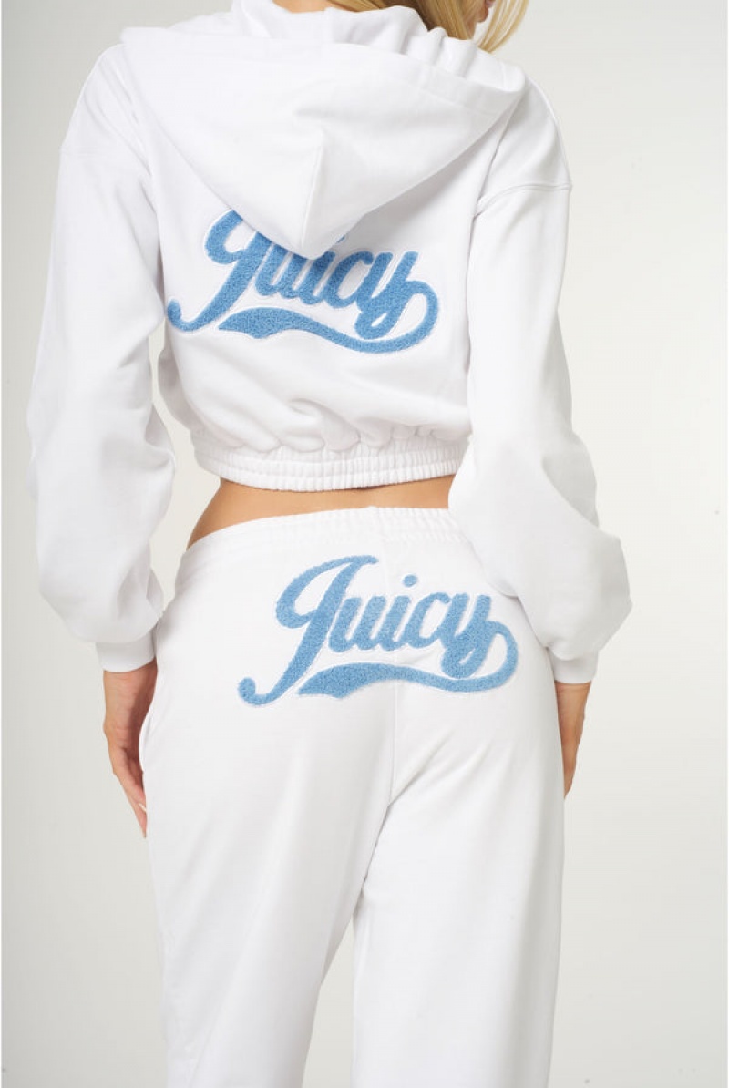 Juicy Couture Cropped Loose Fit Retro Logo Hoodie Bijele | JC-SN651950