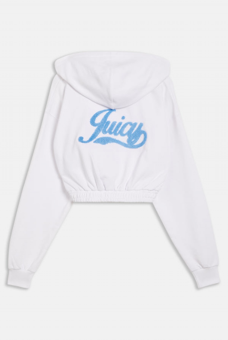 Juicy Couture Cropped Loose Fit Retro Logo Hoodie Bijele | JC-SN651950