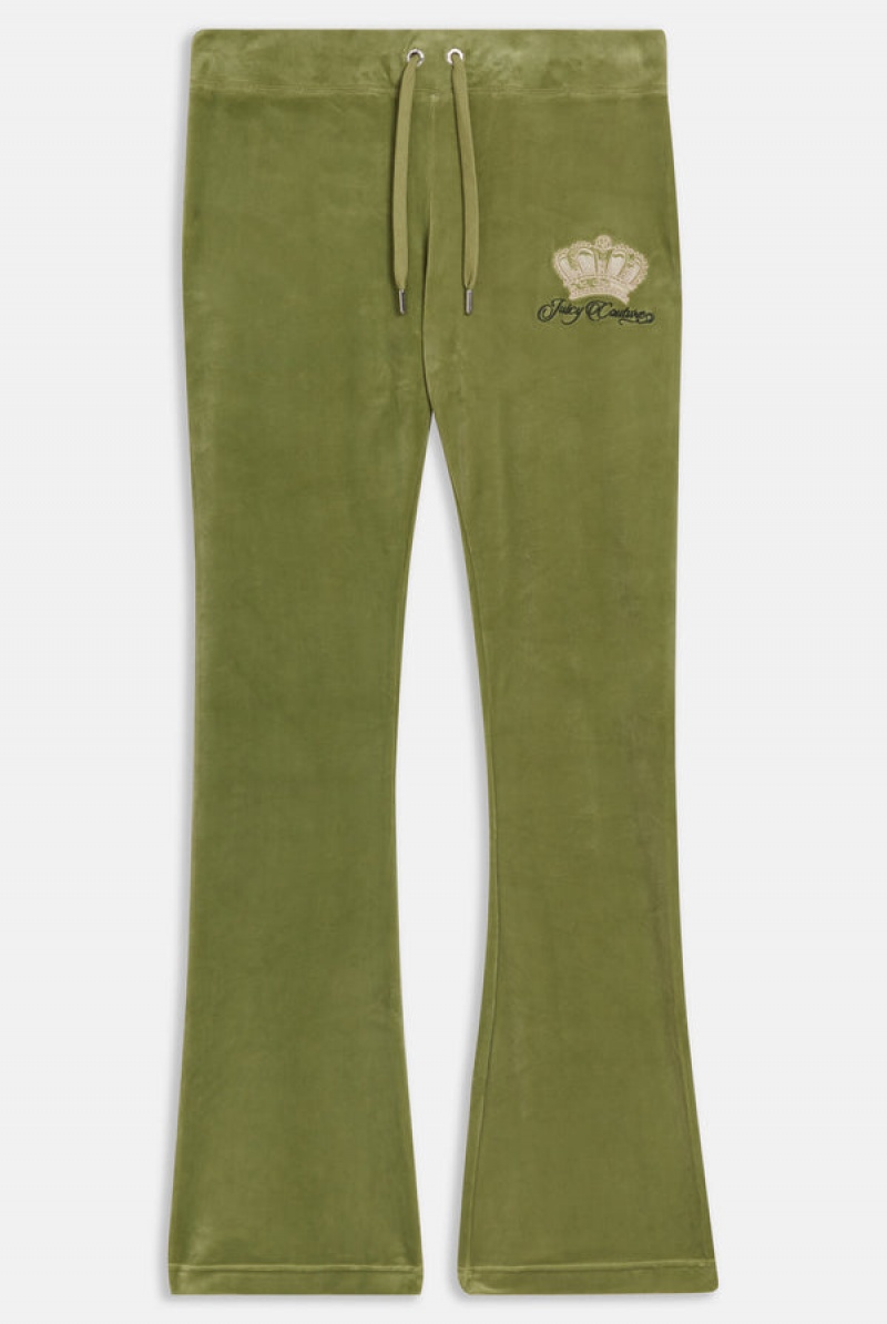 Juicy Couture Crown Embroide Velour Trackpants Zelene | JC-SN651968