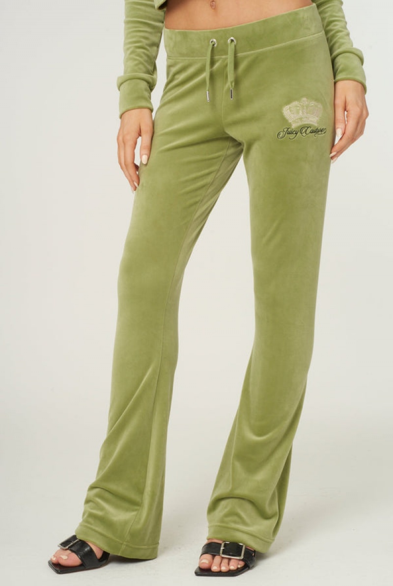 Juicy Couture Crown Embroide Velour Trackpants Zelene | JC-SN651968