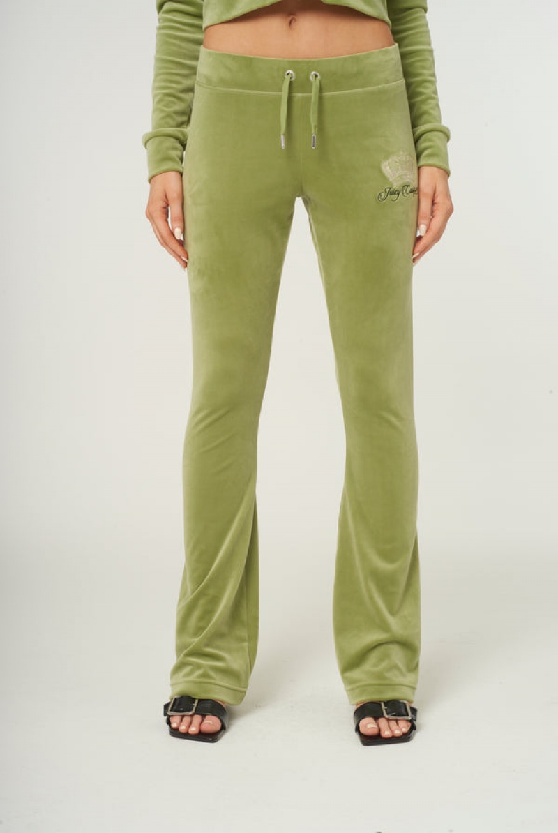 Juicy Couture Crown Embroide Velour Trackpants Zelene | JC-SN651968