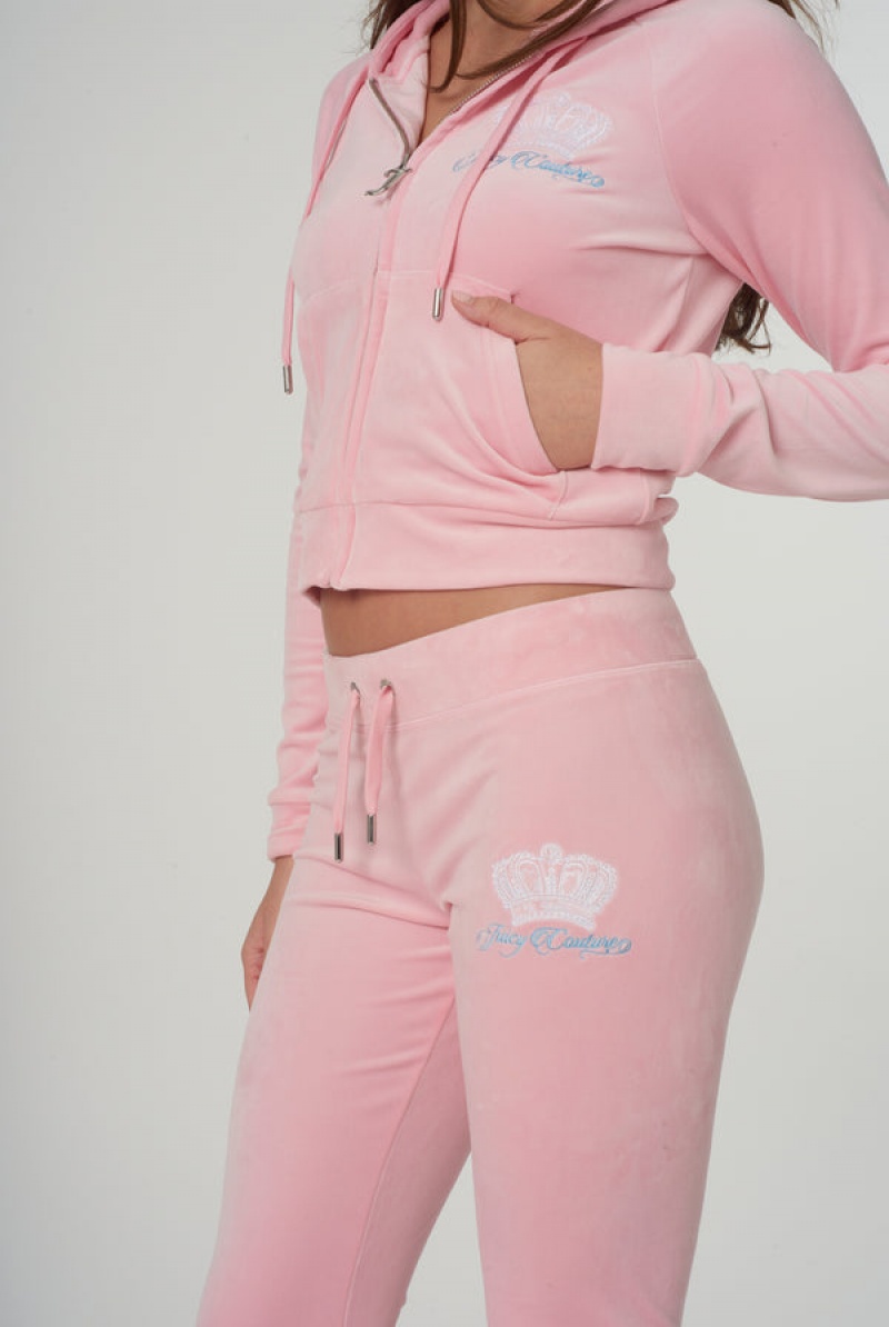 Juicy Couture Crown Embroide Velour Trackpants Roze | JC-SN651970