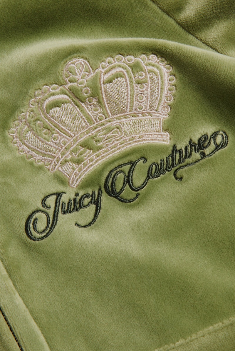 Juicy Couture Crown Embroide Velour Zip-through Hoodie Zelene | JC-SN651985