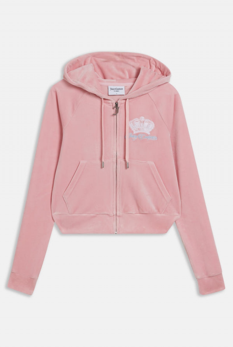 Juicy Couture Crown Embroide Velour Zip-through Hoodie Roze | JC-SN651993