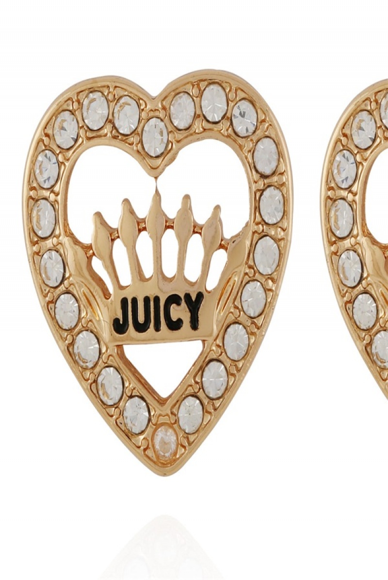 Juicy Couture Crown Heart Stud Earrings Zlatne | JC-SN651899