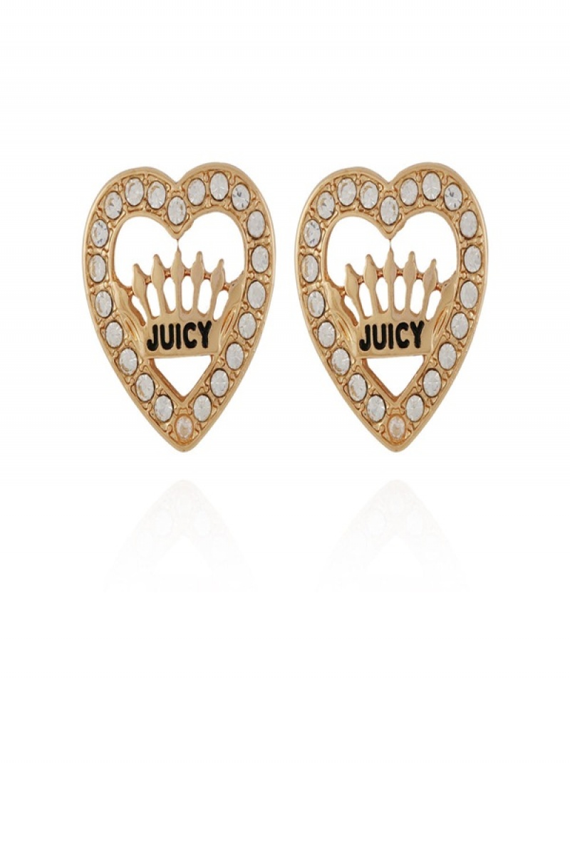 Juicy Couture Crown Heart Stud Earrings Zlatne | JC-SN651899