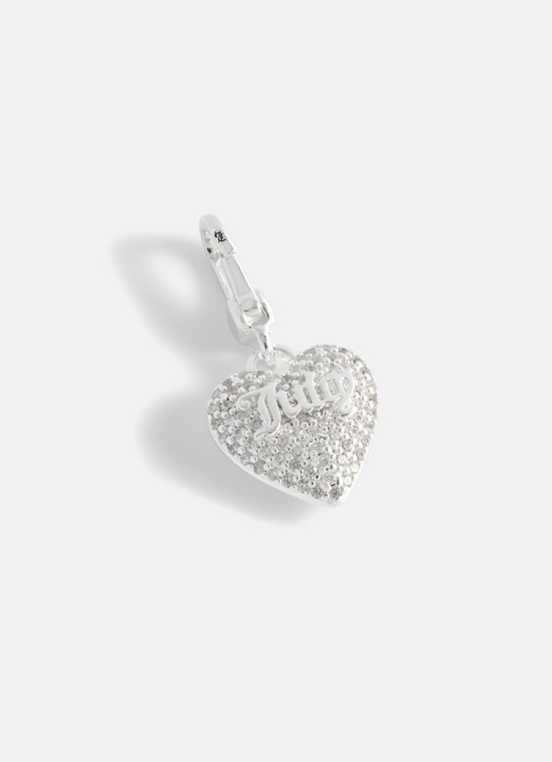 Juicy Couture Crystal Heart Charm Srebrne | JC-SN652390