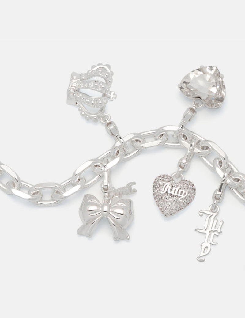 Juicy Couture Crystal Heart Charm Srebrne | JC-SN652390