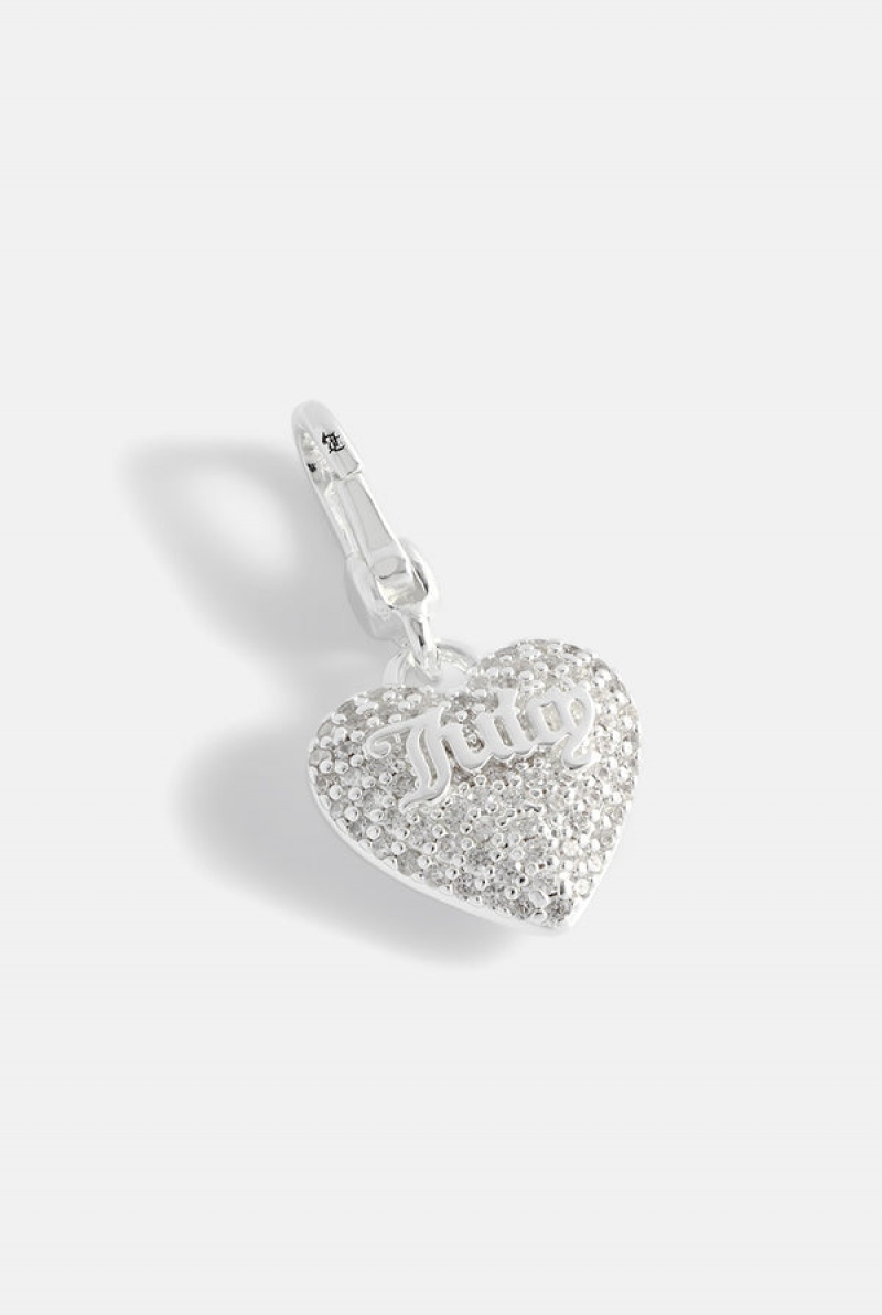 Juicy Couture Crystal Heart Charm Srebrne | JC-SN652390