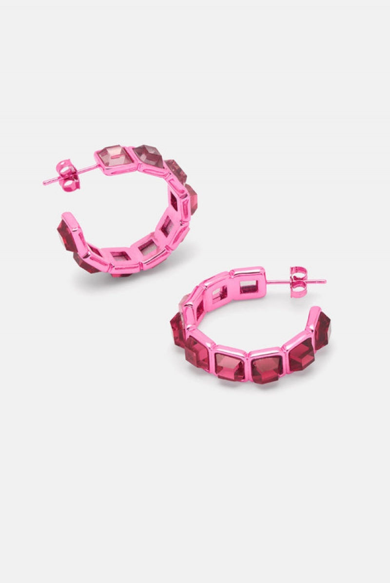 Juicy Couture Crystal Hoop Earrings Roze | JC-SN652352