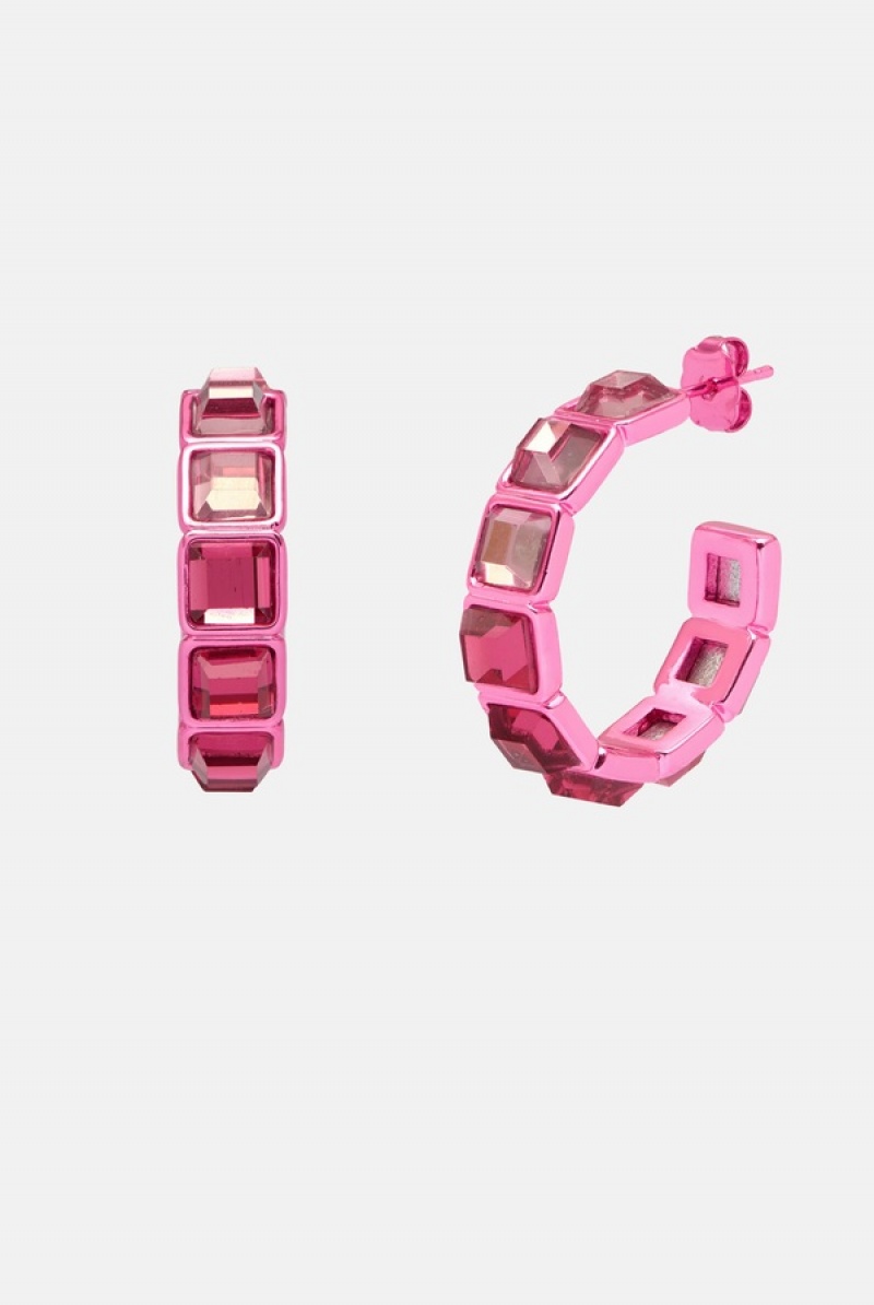 Juicy Couture Crystal Hoop Earrings Roze | JC-SN652352