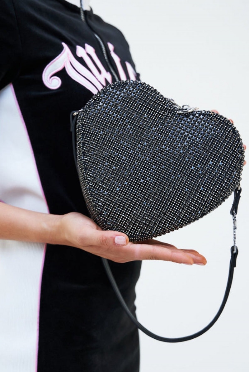 Juicy Couture Diamante Heart Shaped Shoulder Bag Crne | JC-SN652213