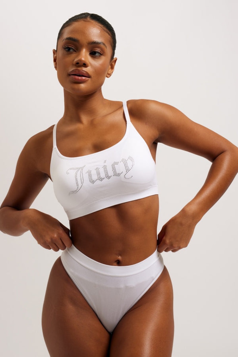 Juicy Couture Diamante High Leg Brief And Bralette Set Bijele | JC-SN652253