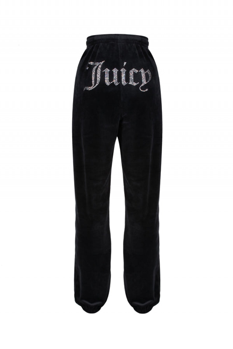 Juicy Couture Diamante Velour Cuffed Bottoms Crne | JC-SN651959