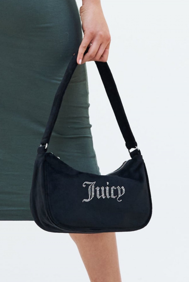 Juicy Couture Diamante Velour Shoulder Bag Crne | JC-SN652214