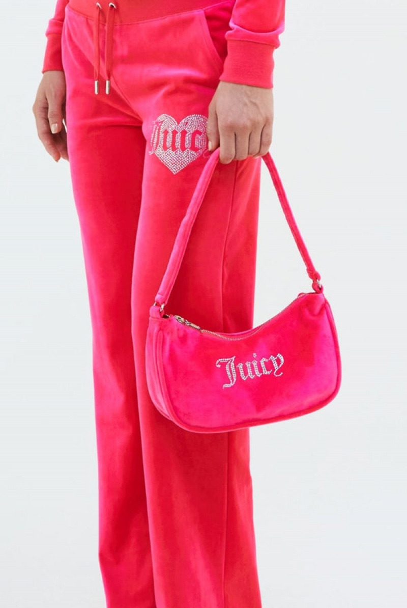 Juicy Couture Diamante Velour Shoulder Bag Roze | JC-SN652215