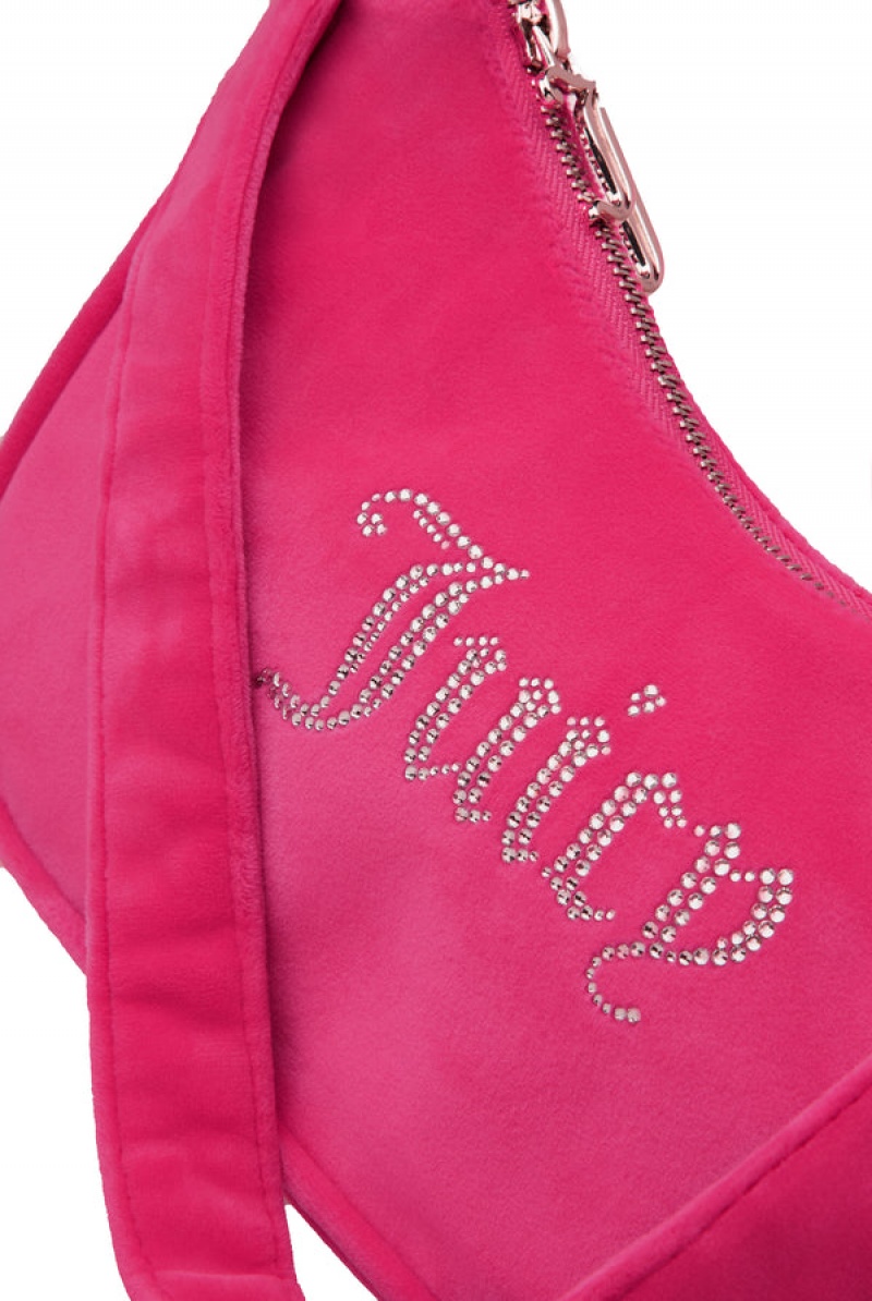 Juicy Couture Diamante Velour Shoulder Bag Roze | JC-SN652215