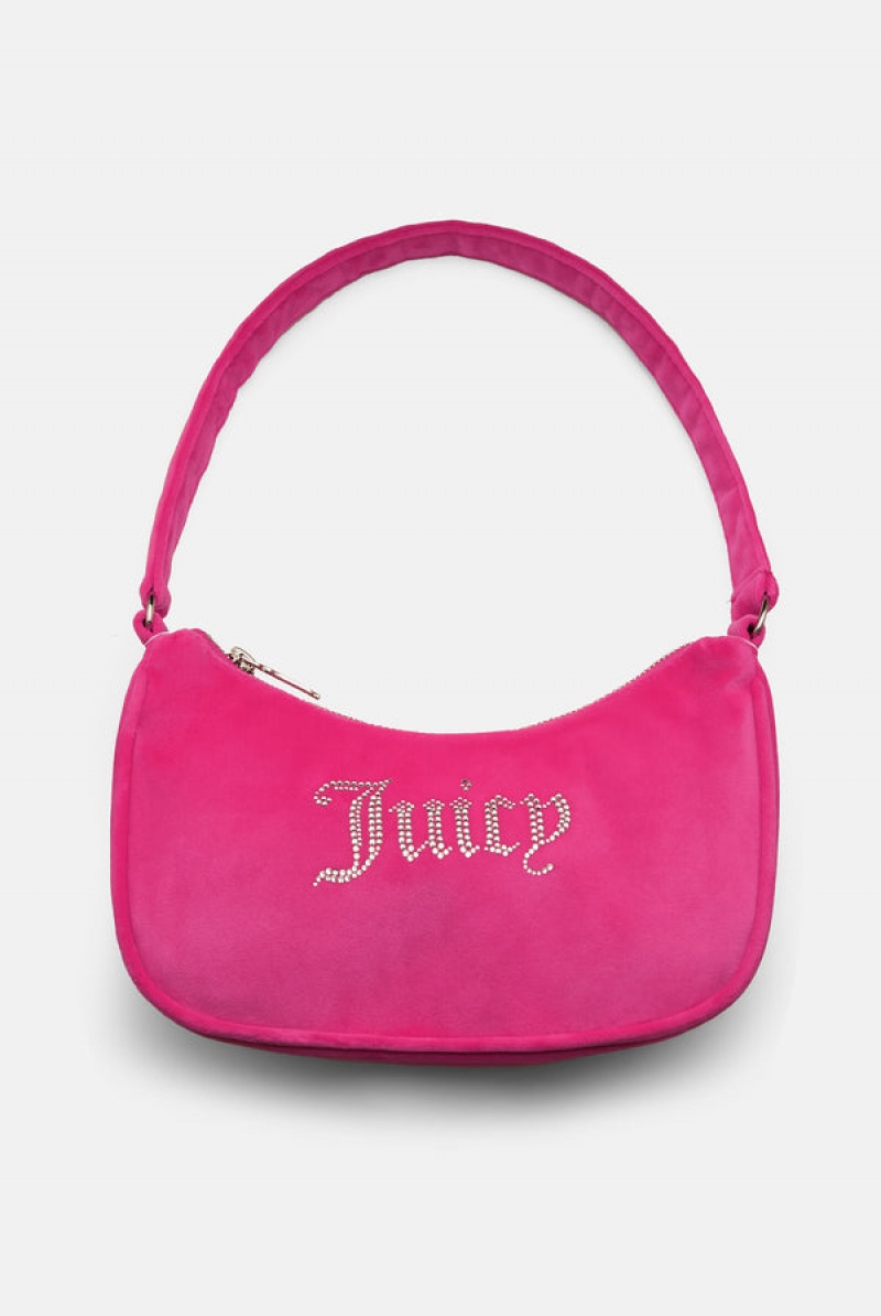 Juicy Couture Diamante Velour Shoulder Bag Roze | JC-SN652215