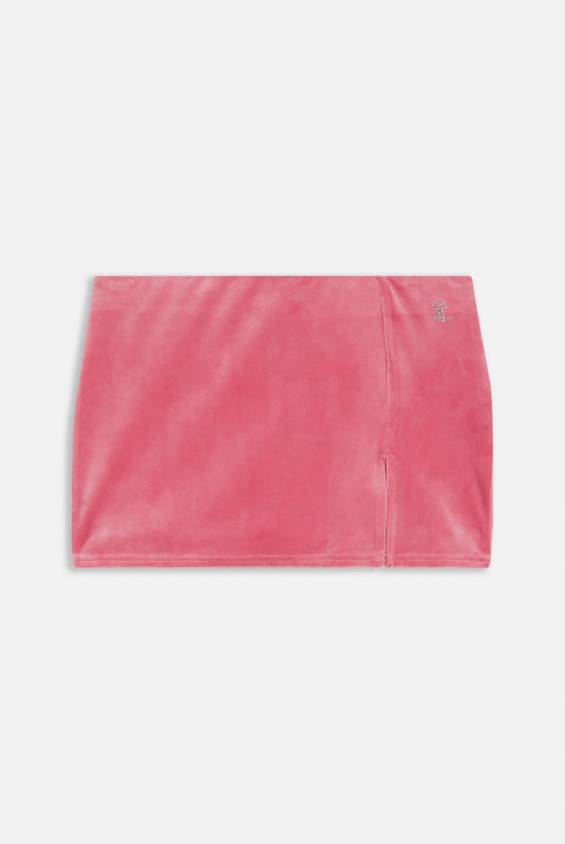 Juicy Couture Diamante Velour Split Mini Skirt Roze | JC-SN652296