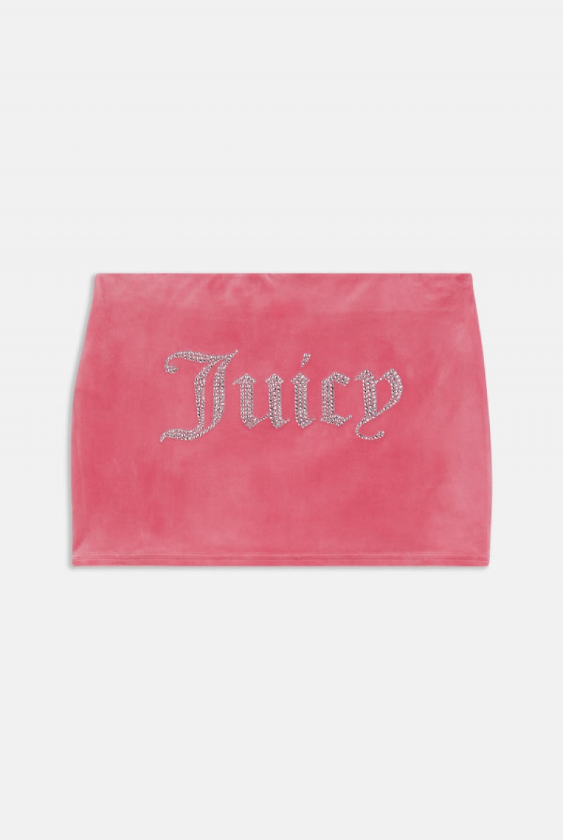 Juicy Couture Diamante Velour Split Mini Skirt Roze | JC-SN652296