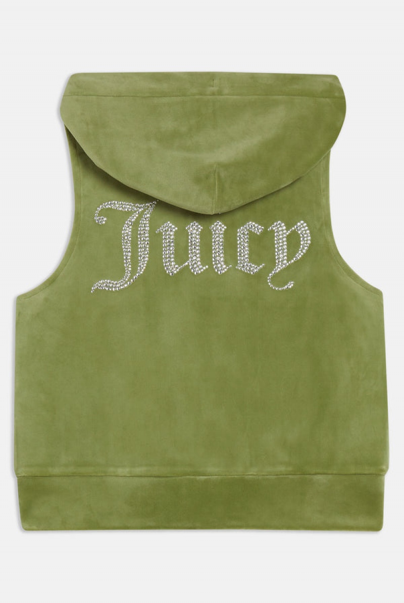 Juicy Couture Diamante Velour Zip-through Gilet Zelene | JC-SN651963