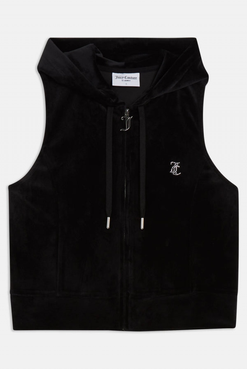 Juicy Couture Diamante Velour Zip-through Gilet Crne | JC-SN651964