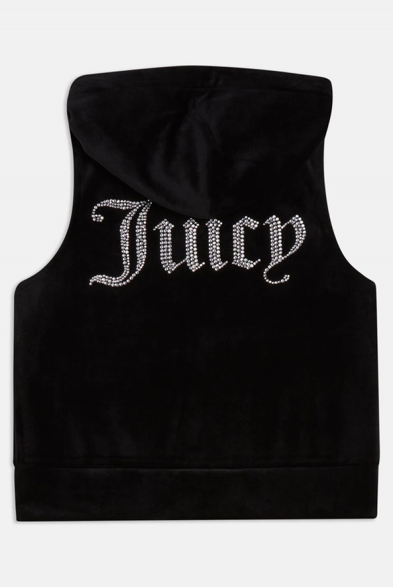 Juicy Couture Diamante Velour Zip-through Gilet Crne | JC-SN651964