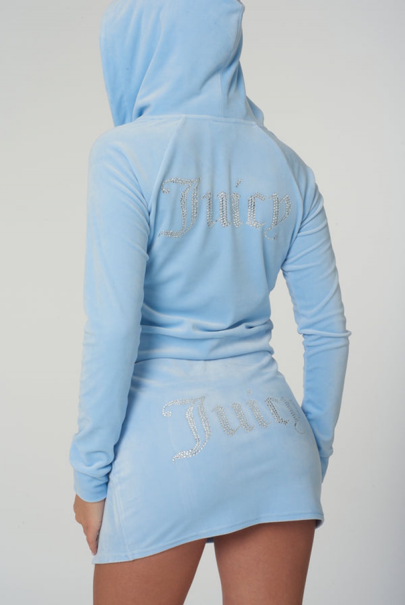 Juicy Couture Diamante Velour Zip-through Hoodie Plave | JC-SN651974