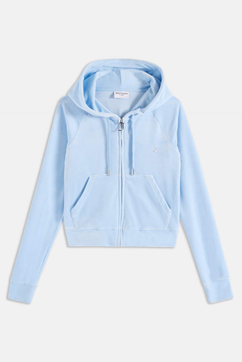 Juicy Couture Diamante Velour Zip-through Hoodie Plave | JC-SN651974