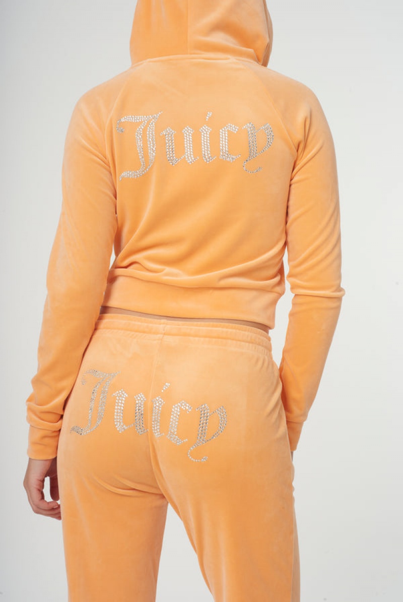 Juicy Couture Diamante Velour Zip-through Hoodie Narančaste | JC-SN651980