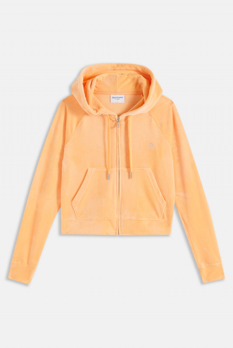 Juicy Couture Diamante Velour Zip-through Hoodie Narančaste | JC-SN651980