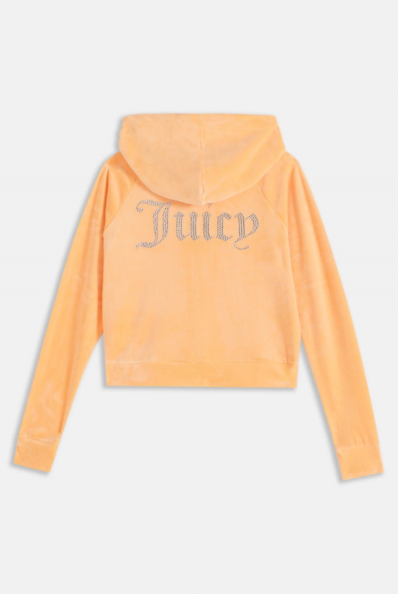 Juicy Couture Diamante Velour Zip-through Hoodie Narančaste | JC-SN651980