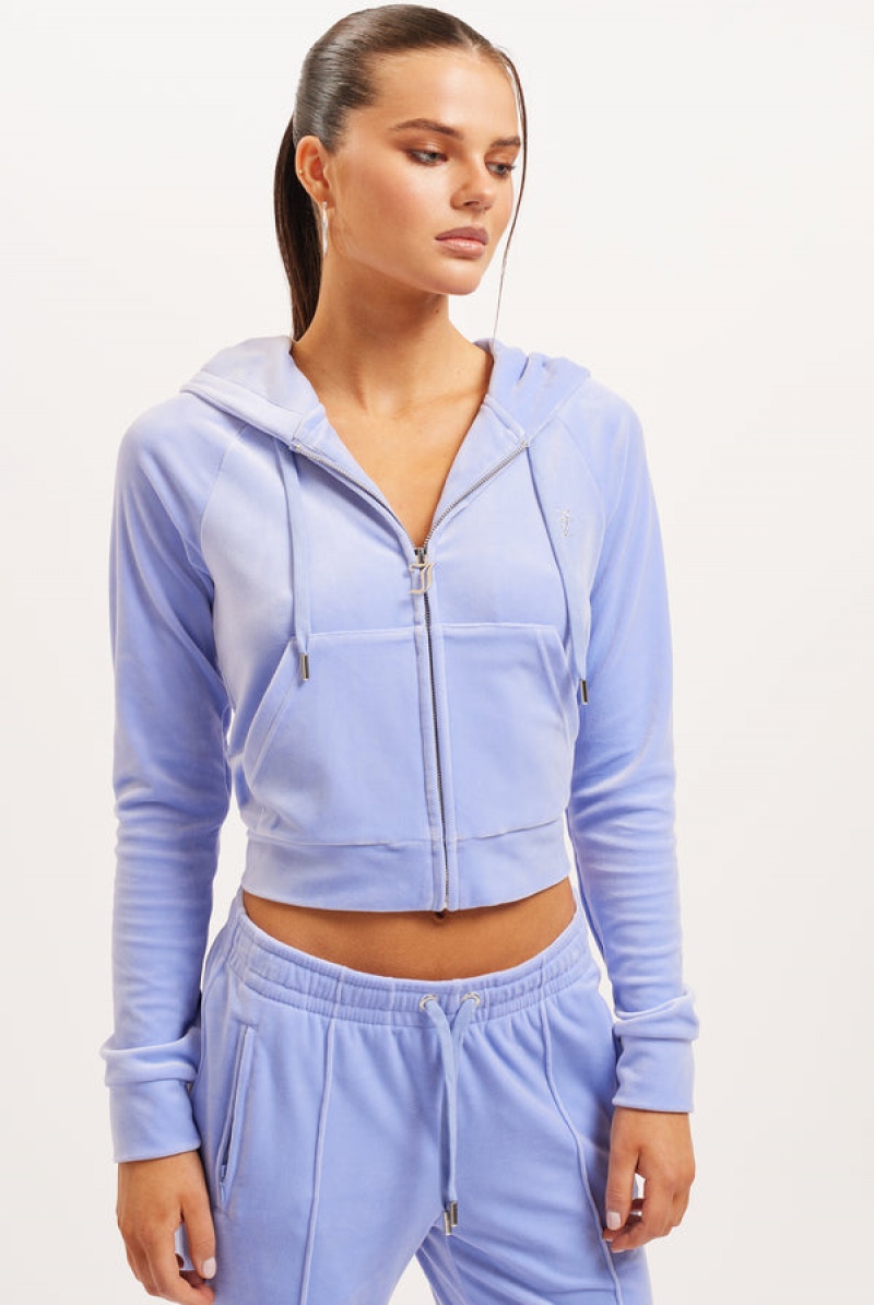 Juicy Couture Diamante Velour Zip-through Hoodie Plave | JC-SN652110