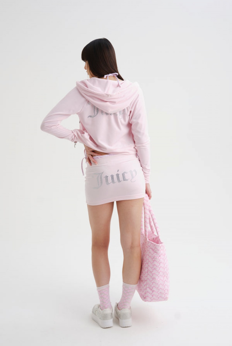 Juicy Couture Diamante Velour Zip-through Hoodie Roze | JC-SN652139