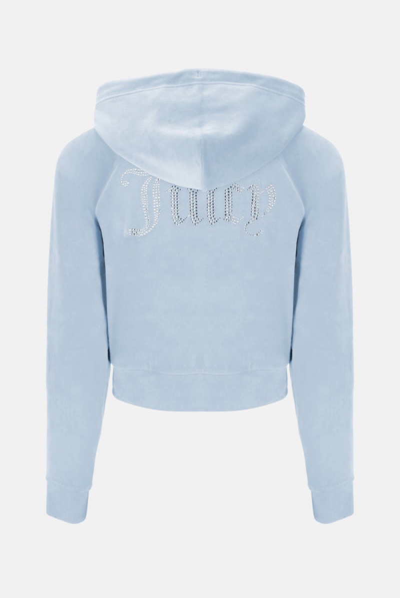 Juicy Couture Diamante Velour Zip-through Hoodie Tirkizne | JC-SN652141