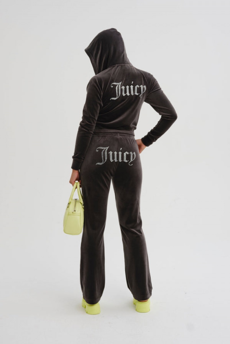 Juicy Couture Diamante Velour Zip-through Hoodie Crne | JC-SN652149