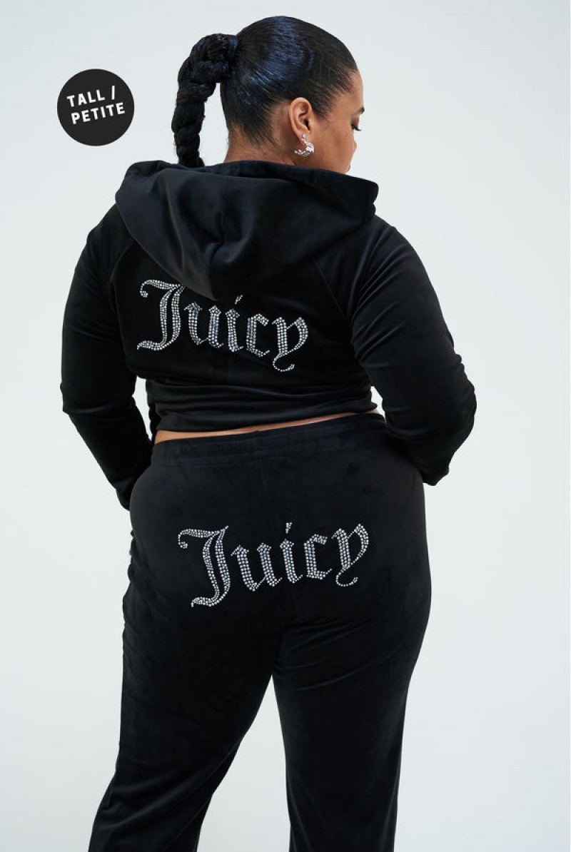 Juicy Couture Diamante Velour Zip-through Hoodie Crne | JC-SN652153