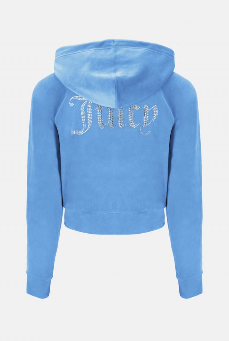 Juicy Couture Diamante Velour Zip-through Hoodie Plave | JC-SN652154