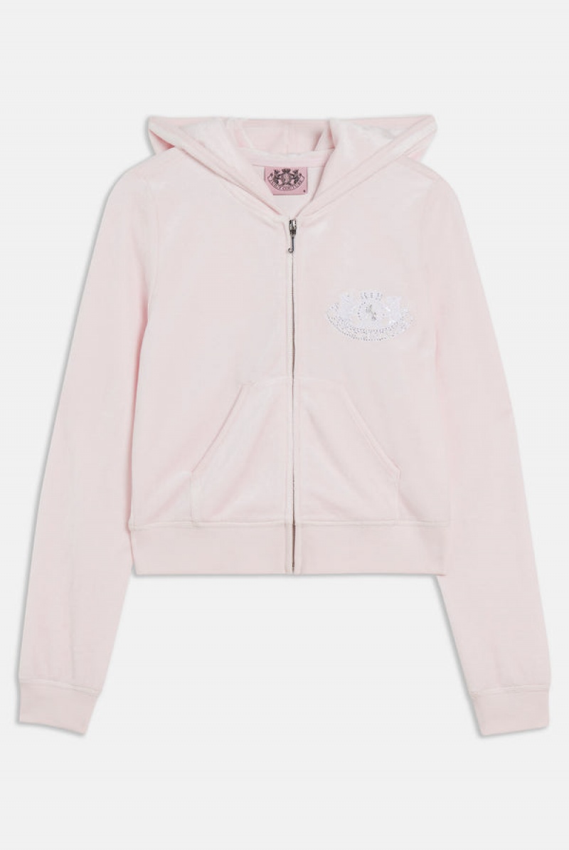 Juicy Couture Dog Crest Bamboo Velour Heritage Hoodie Roze | JC-SN652170