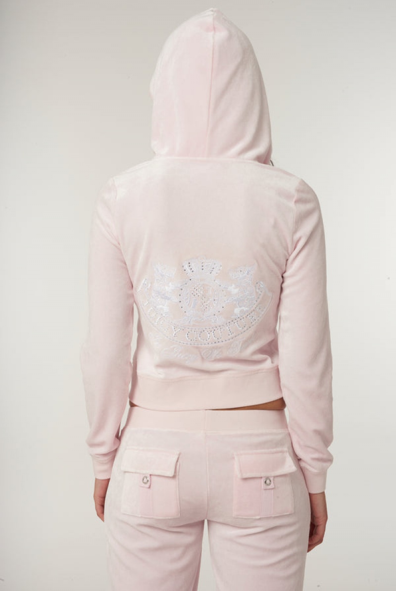 Juicy Couture Dog Crest Bamboo Velour Heritage Hoodie Roze | JC-SN652170