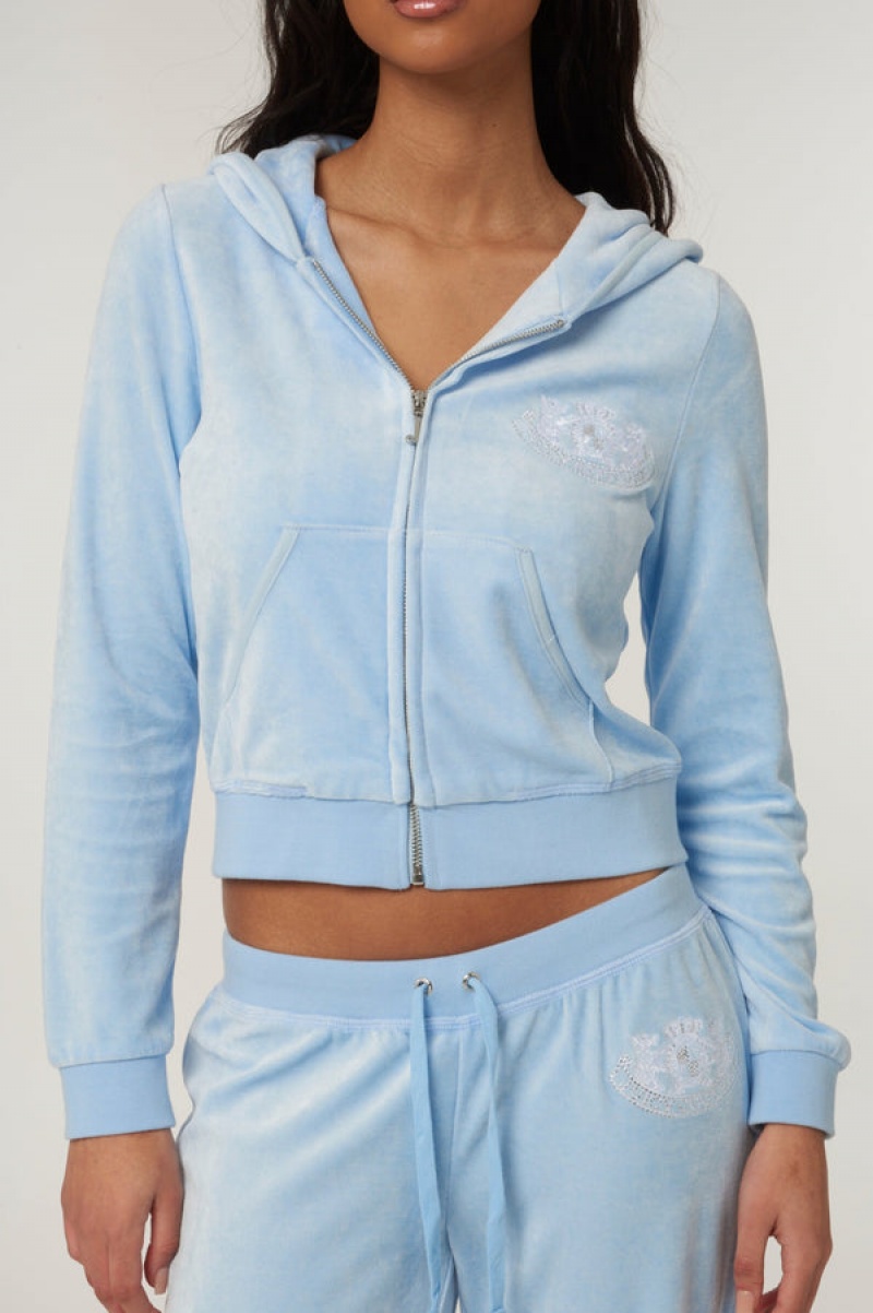 Juicy Couture Dog Crest Bamboo Velour Heritage Hoodie Plave | JC-SN652173