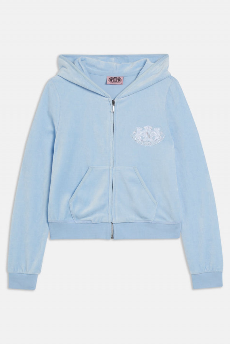 Juicy Couture Dog Crest Bamboo Velour Heritage Hoodie Plave | JC-SN652173