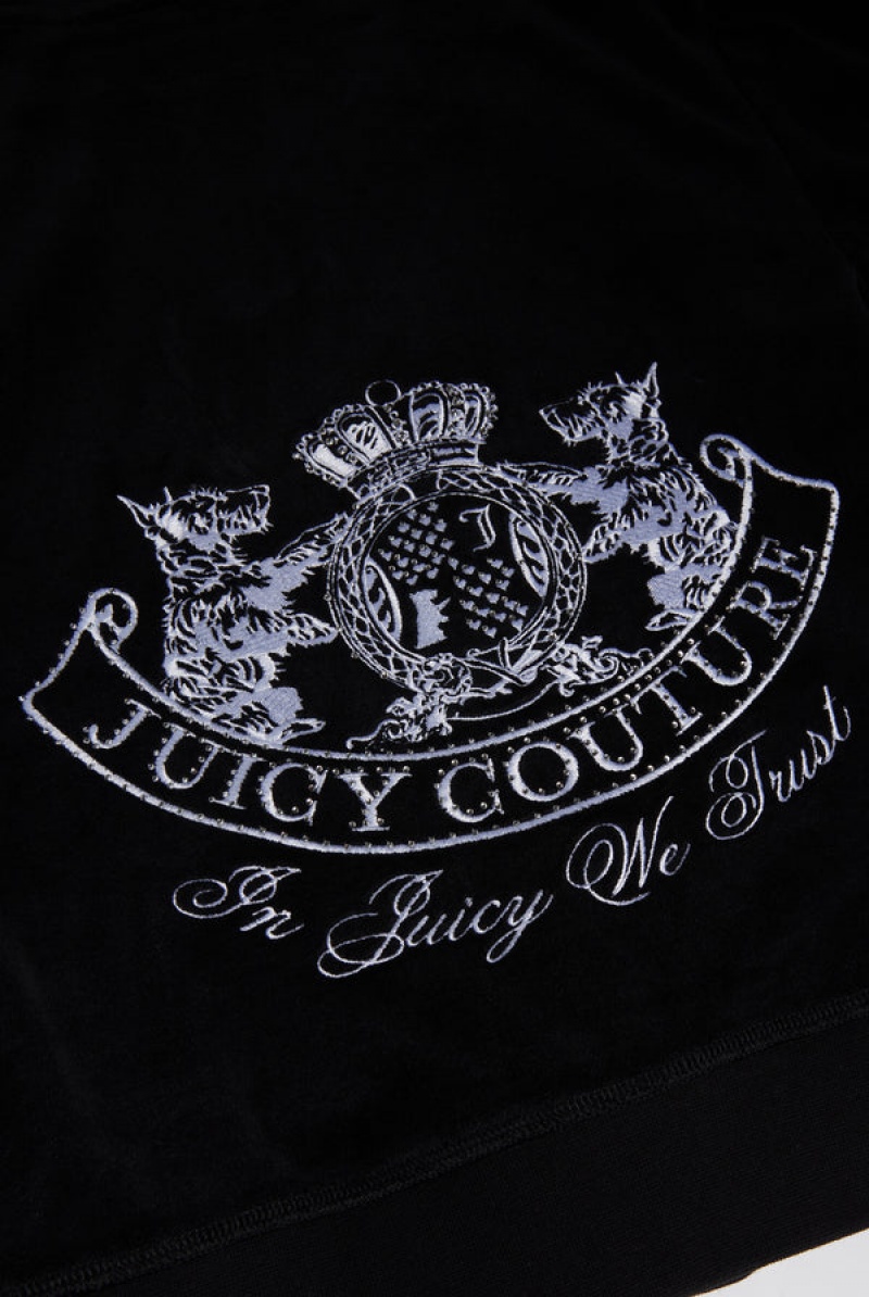 Juicy Couture Dog Crest Bamboo Velour Heritage Hoodie Crne | JC-SN652174