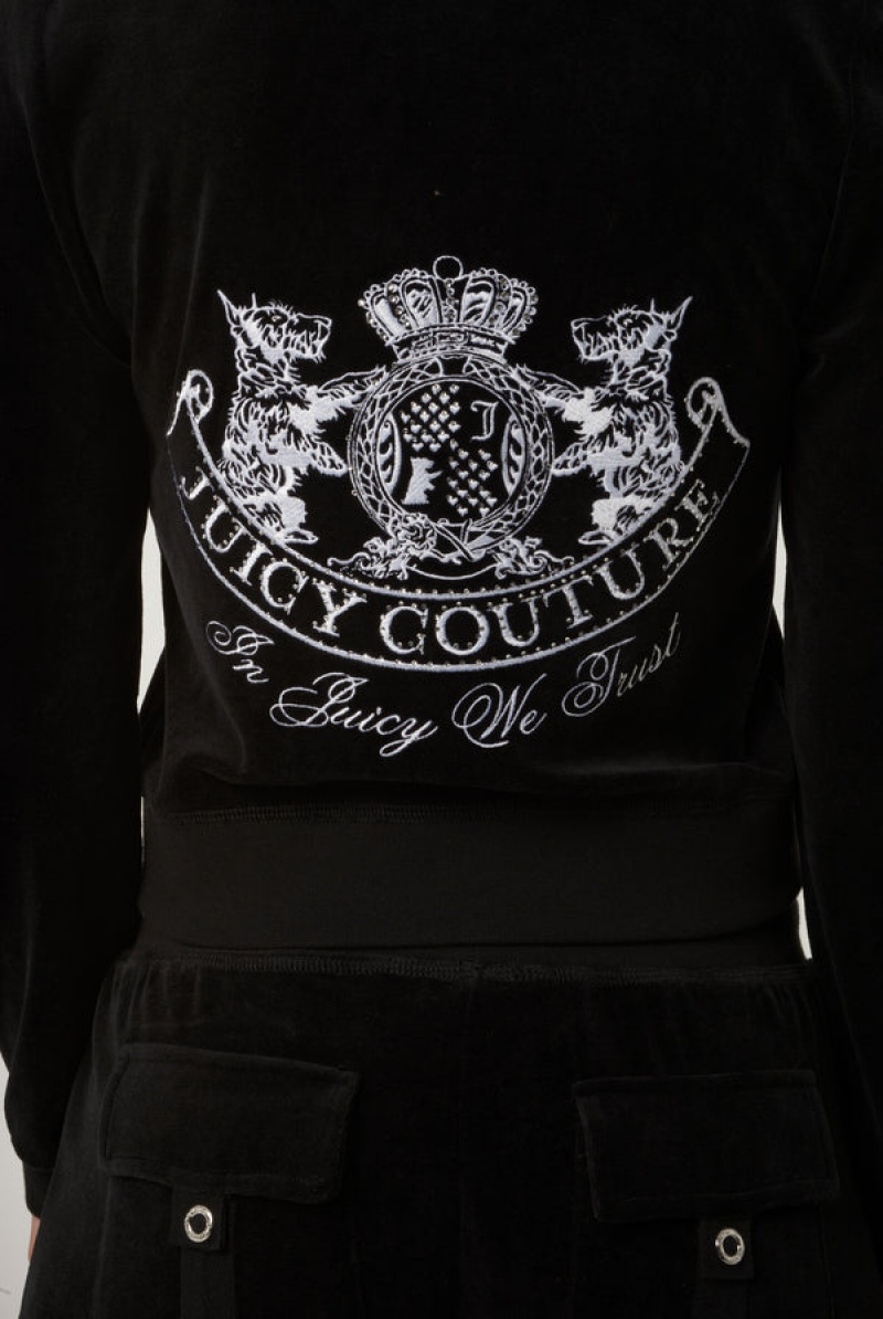 Juicy Couture Dog Crest Bamboo Velour Heritage Hoodie Crne | JC-SN652174